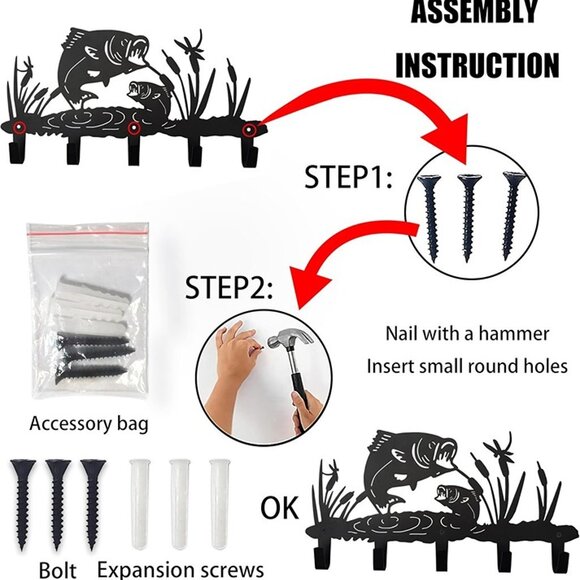 NEW Metal Fish Coat Hooks Wall Art Decor-Fish Hangers and Key Holder - Picture 4 of 9